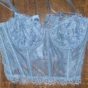 VS Lingerie Corset (midi) harbor blue sheer fringe lace never worn